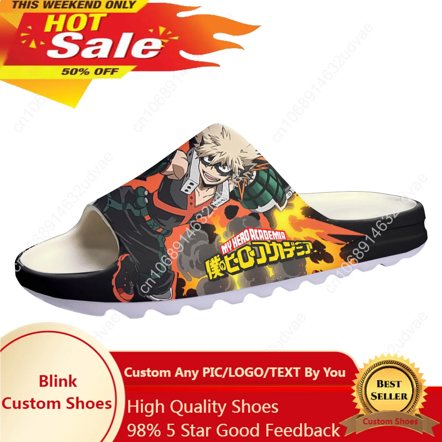 Bakugou Katsuki My Hero Academia Soft Sole Sllipers Step In Home Clog Custom Water Shoes Men Women Teenager Step On Shit Sandals