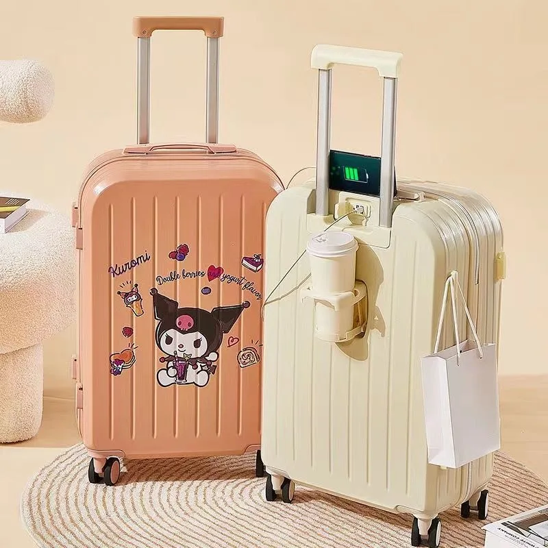 

Kawaii Sanrioed Kuromi My Melody Cinnamoroll Suitcase with Cup Holder Large Capacity High Value Trolley Case Cute Boarding Case