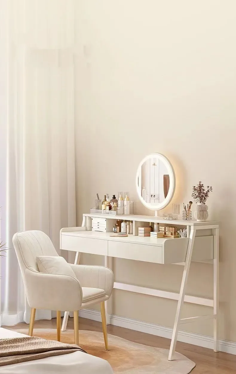 Tocador flotante moderno y minimalista para dormitorio, escritorio colgante  para ordenador, estilo crema, mesa de maquillaje montada en la pared,  taburete de tocador - AliExpress