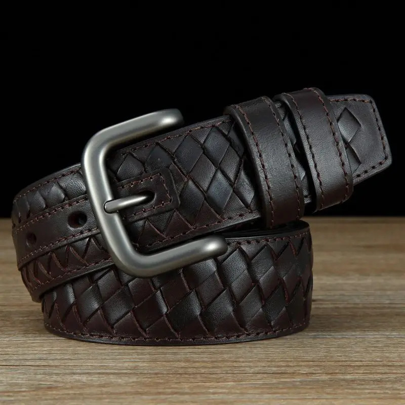 Handmade leather belt top layer, pure cowhide belt, genuine leather needle buckle, hand woven men's genuine leather belt,cowhide