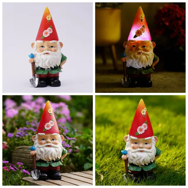 Kerti Napenergia Törpe Cella Kültéri Dekorációs Kiegészítők Gyanta Gnome Szoborlámpa Gyepen Elf Szobor Világítás Led Homed Udre Tree - Image 5