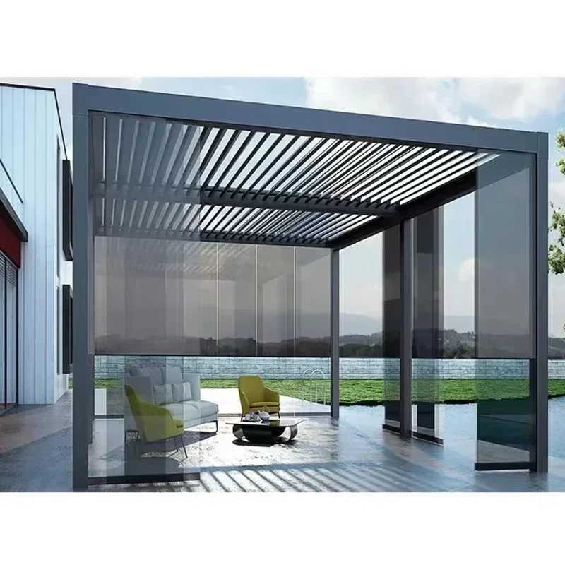 

Motorized Aluminum Waterproof Pergola Covers Sunshade Louvered Roof Gazebo With LouvresOutdoor Villa Courtyard Garden Balcony