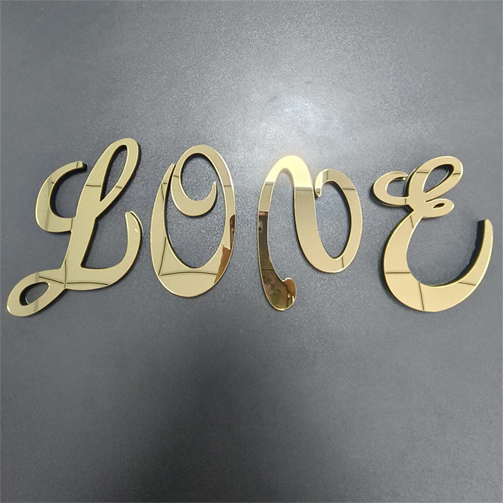 3D Golden Mirror Acrylic 10CM English Letters Wall Sticker Holiday Celebration Party Wedding Decoration Letter Wall stickers ﻿