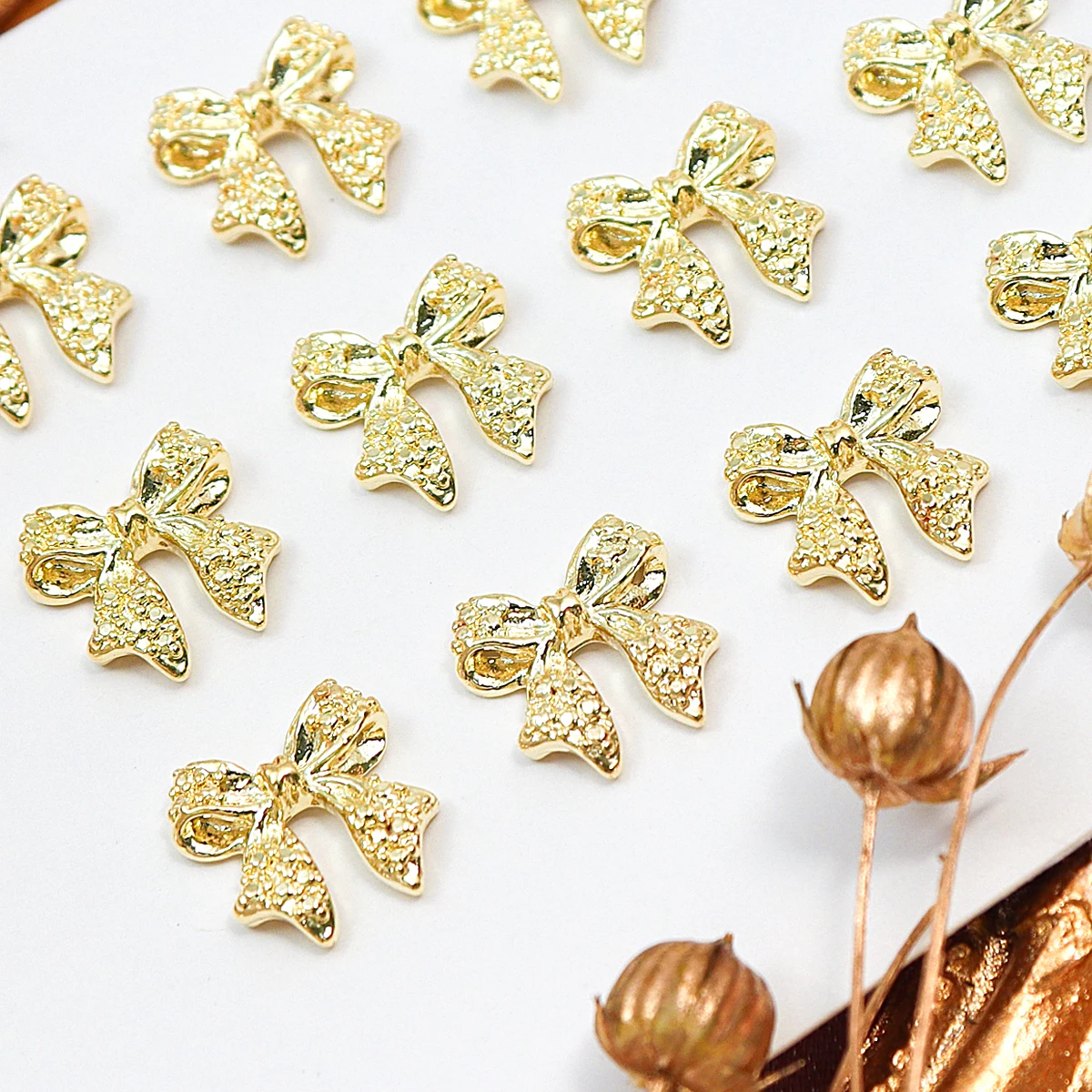 20pcs Gold Silvery Metal Ribbon Bow Nail Charms Kawaii 3D Decoration Accessories DIY Nail Art Supplies Parts 2