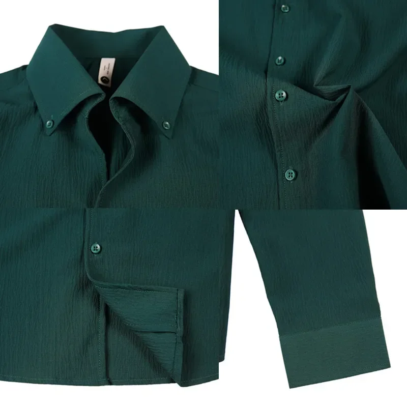 Description Picture 3 of item5Colors Autumn New Business Formal Wear Long Sleeve Solid Shirts For Men Clothing 2023 All Match Slim Fit Casual Prom Tuxedo 4XL