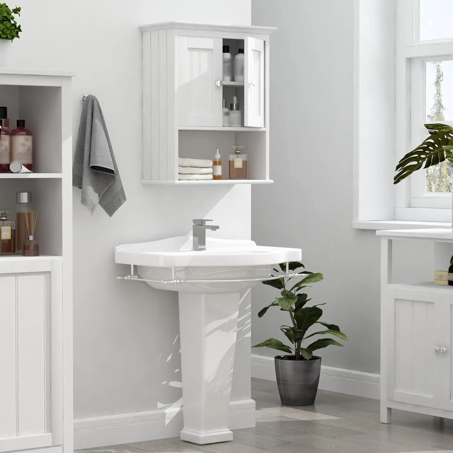 Wood Wall Cabinet, Bathroom Medicine Cabinet Storage with Doors and Adjustable Shelf, Rustic Cabinet Wall Mounted