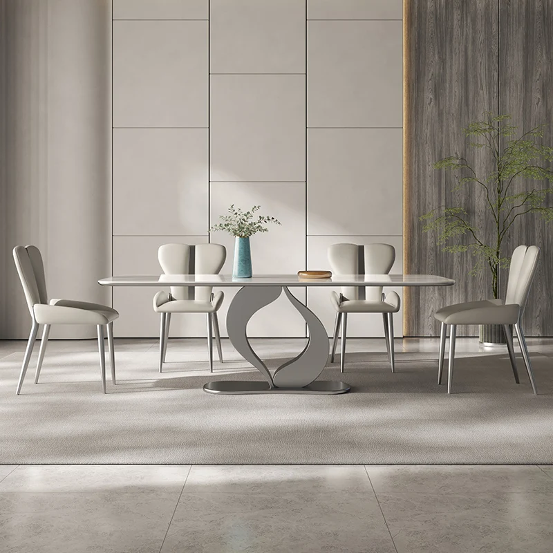 

Italian luxury bright slate dining table home small apartment designer high-end modern simple rectangular table and chair group