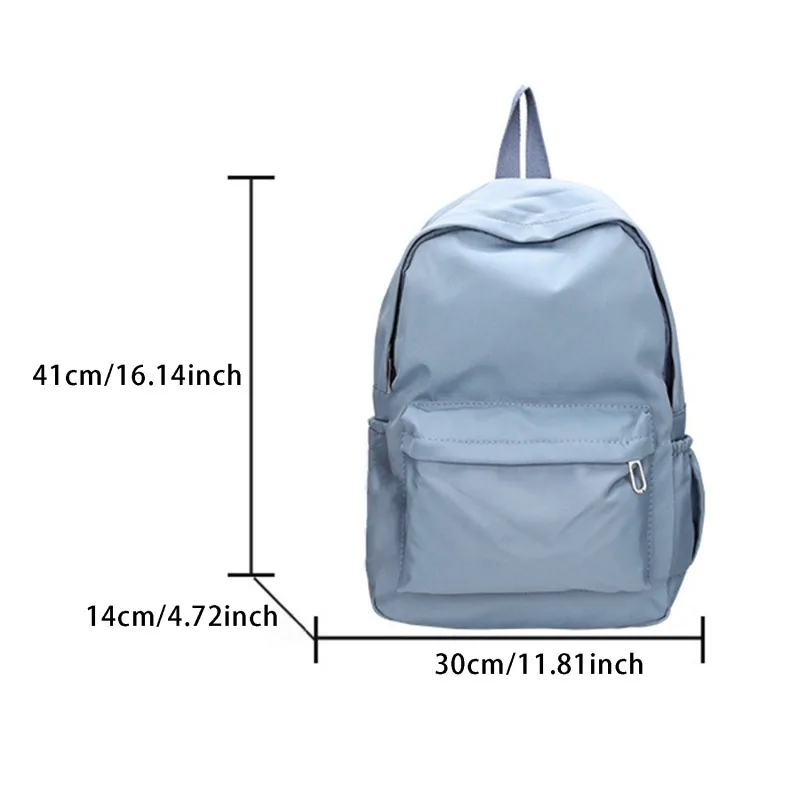 Simple Solid Color Shoulder Backpacks Bookbags Nylon Large Capacity Travel Knapsacks Women Girls Student Daily Zipper Schoolbags