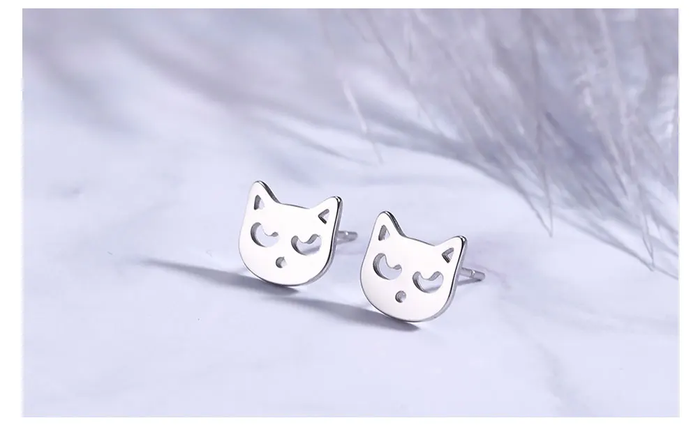 Cute Small Cat Kitten Stud Earrings Stainless Steel Gold Color Earrings for Women Girls - PeticaDeals