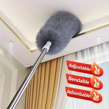 Spolverino con Asta Estensibile, Spazzola per Polvere Retrattile, Spazzola in Microfibra, Riutilizzabile, Lavabile, Strumento per la Pulizia del Soffitto