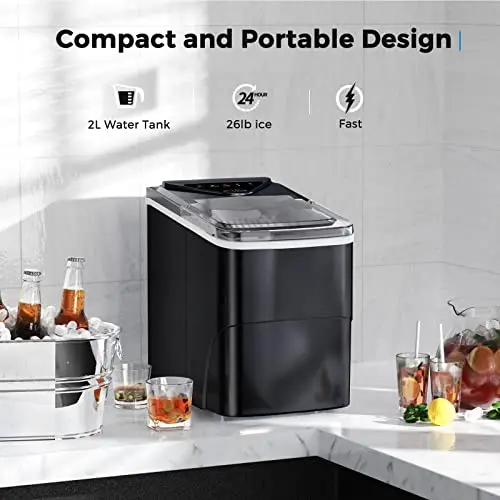 Ice Makers Countertop, Self-Cleaning Function, Portable Electric Ice Cube  Maker Machine, 9 Pebble Ice Ready in 6 Mins