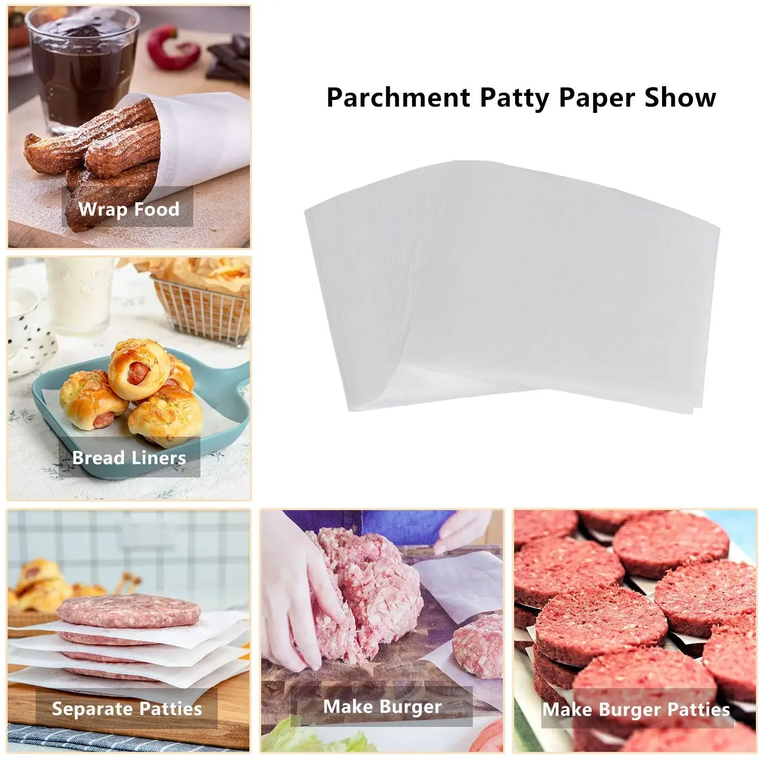 Hamburger Patty Paper Round Wax Paper Sheet Square Parchment for Burger Press Baking Cake Baking Separate 300Pcs