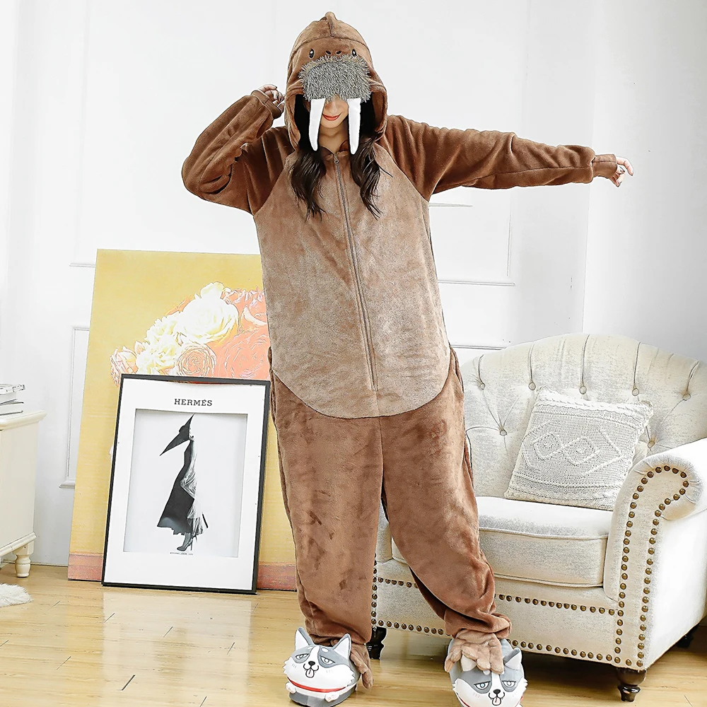 Unisex Winter Warm One-Piece Cartoon Animal Tight Pajamas Polyester Comfortable Skin-Friendly Sleepwear Cosplay Clothes