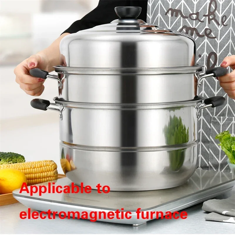 Multifunctional Large-capacity Cooking Pot Stainless Steel Two-layer And Three-layer Thick Steam Soup Pot For Household