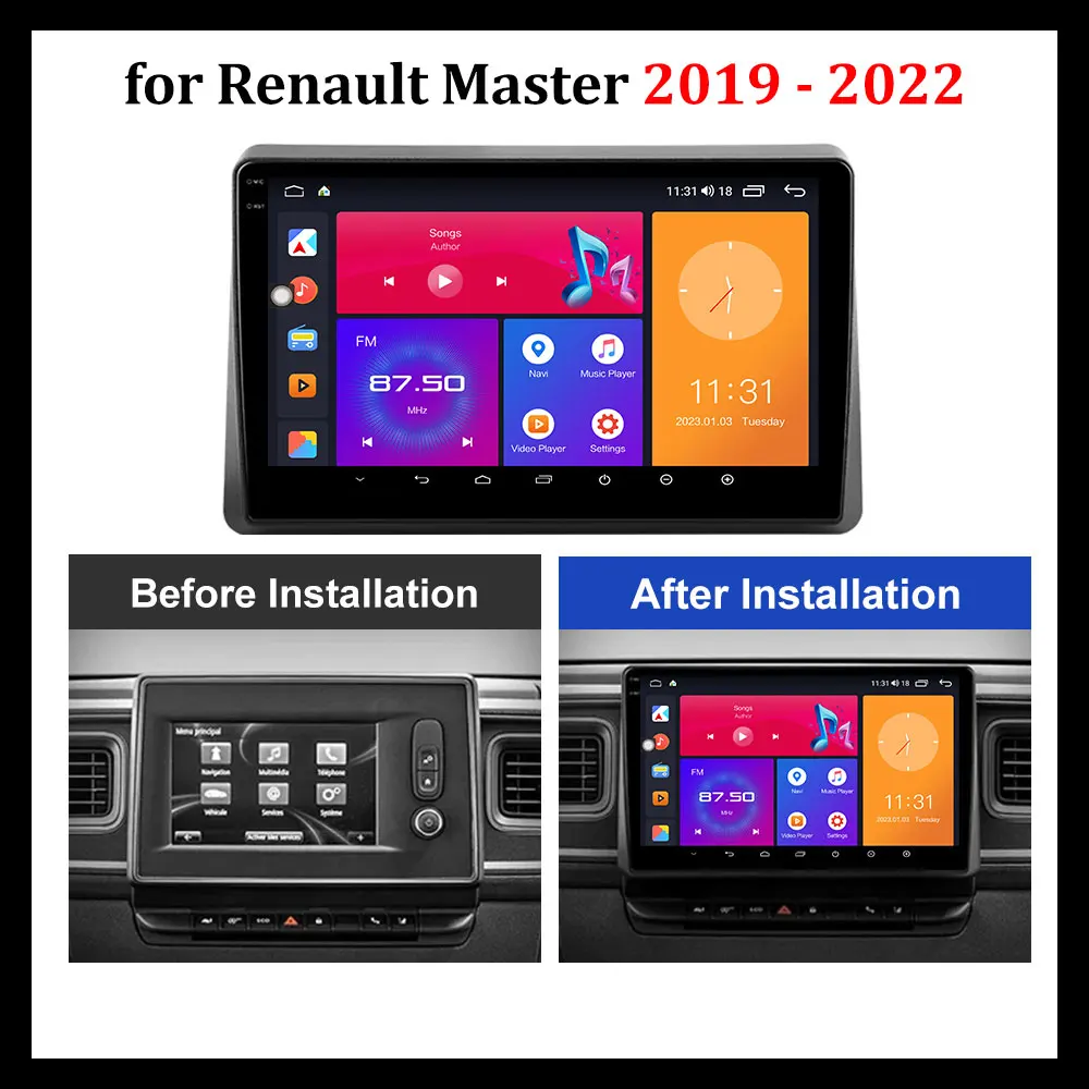 Renault Master 2019 - 2022 자동차 라디오 비디오 멀티미디어 플레이어, GPS 네비게이션 단추 조명, 안드로이드 지능형 시스템, 10.1 인치