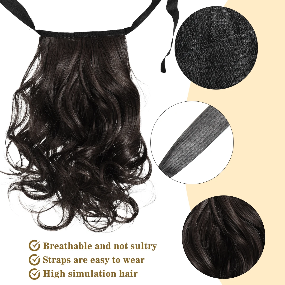 25CM synthetic short curly pear flower ponytail wig strap surrounds the woman's ponytail and extends the fake ponytail