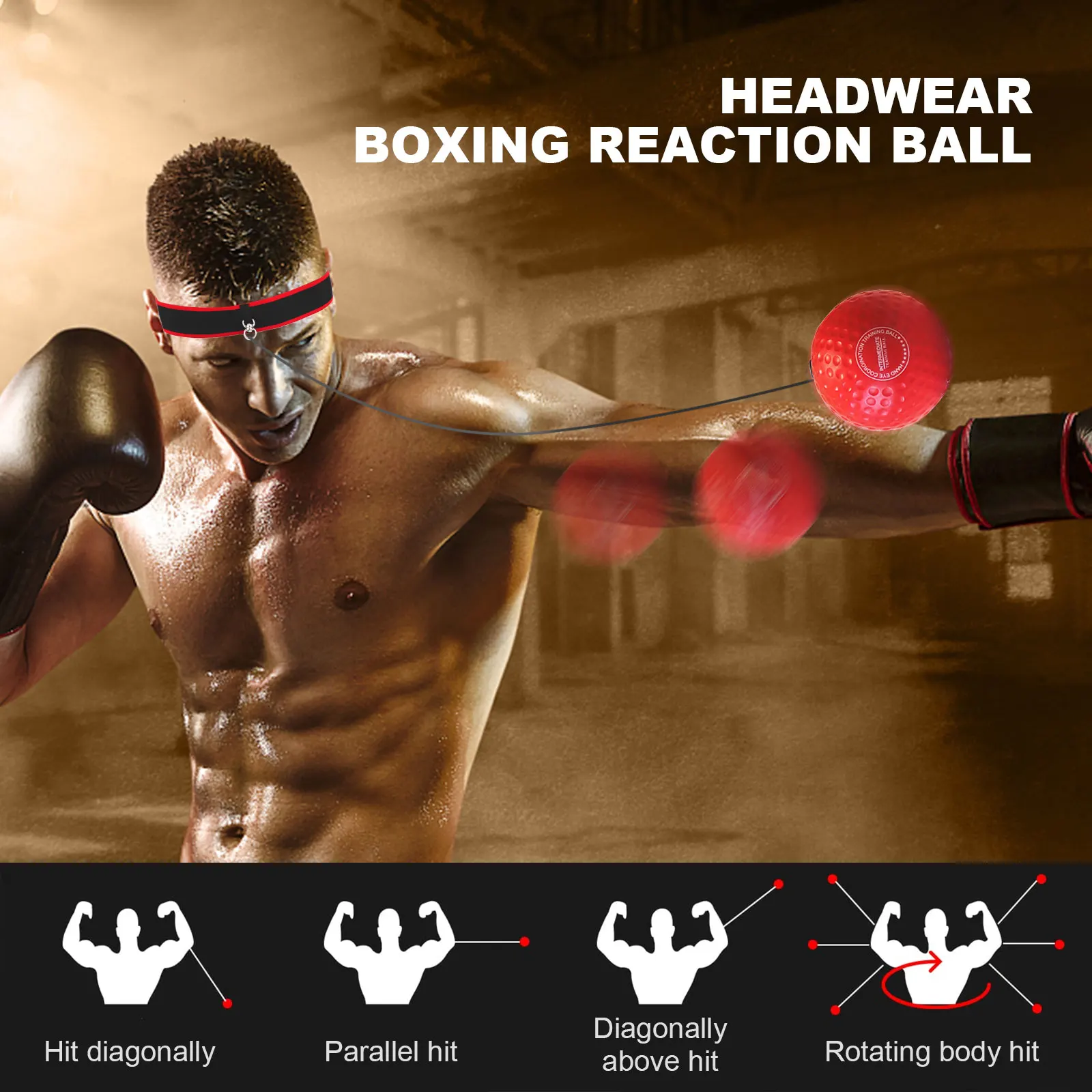 Boxing Reflex Ball Set with Headband Speed Training Boxing Ball Raising Reaction Adjustable for Hand-Eye Coordination Training