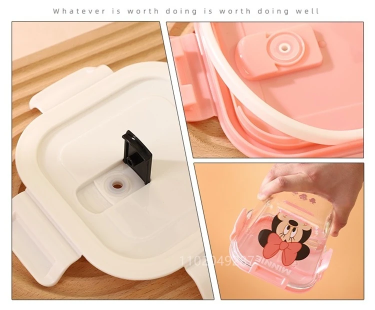 Disney Mickey Minnie Daisy Glass Crisper With Lid Lunch Box Microwave Heating Sealed Box Food-Grade Cute Fruit Lunch Box 900Ml