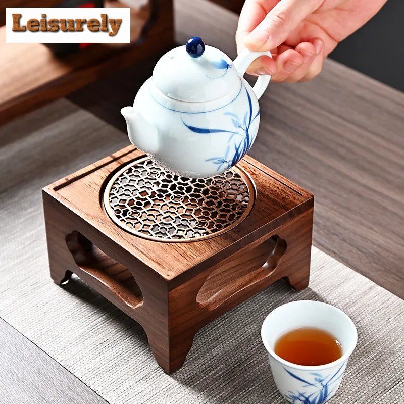 Zen Walnut Four Legged Warm Tea Stove Handamde Solid Wood Candle Heating Base Chinese Style Cooker Tea Aromatherapy Tea Ceremony