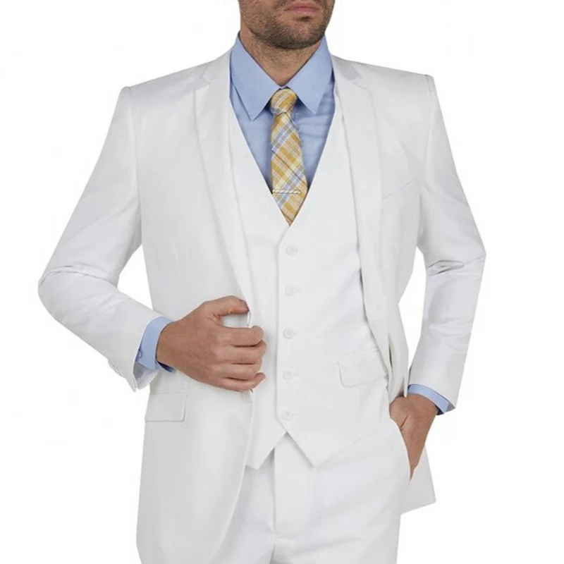 Black Business Party Men Suits New Notched Lapel Custom Made Three Piece Formal Wedding Groom Tuxedos (Jacket + Pants +Vest)