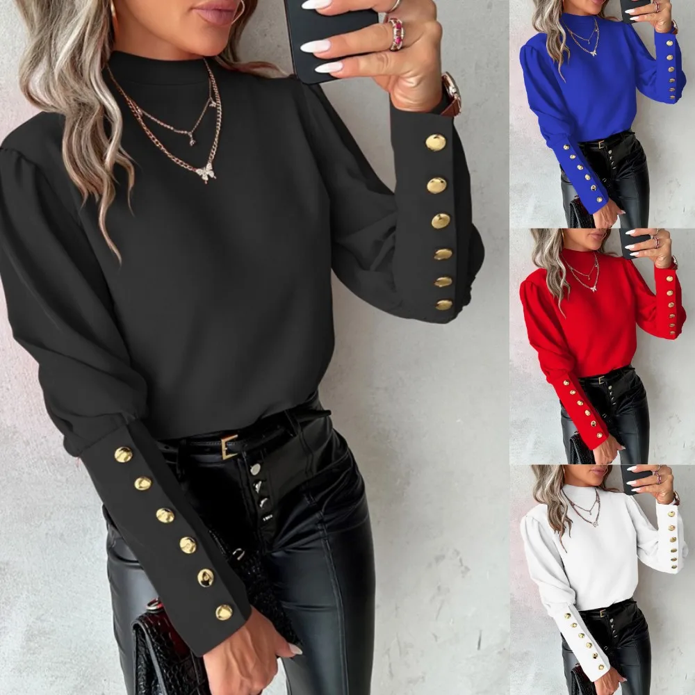 

2024 New Long-sleeved Solid Color Round Neck Button-down Shirt For Women Street Commuting Elegant Comfortable Office Wear Women