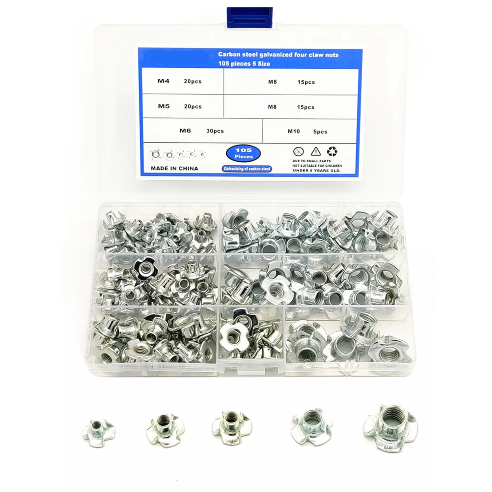 

1set T Nut Tee Nut 4 Pronged T-Nut Tee Nut 4 Pronged Blind Nut Stainless Steel