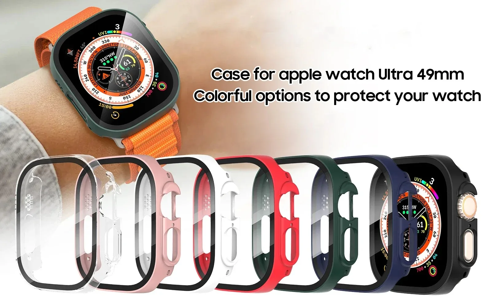 HD Tempered Glass+Case For Apple Watch Ultra/2 49mm PC Bumper+Screen Protector Cover iWatch Series Ultra 49mm Shell Accessories