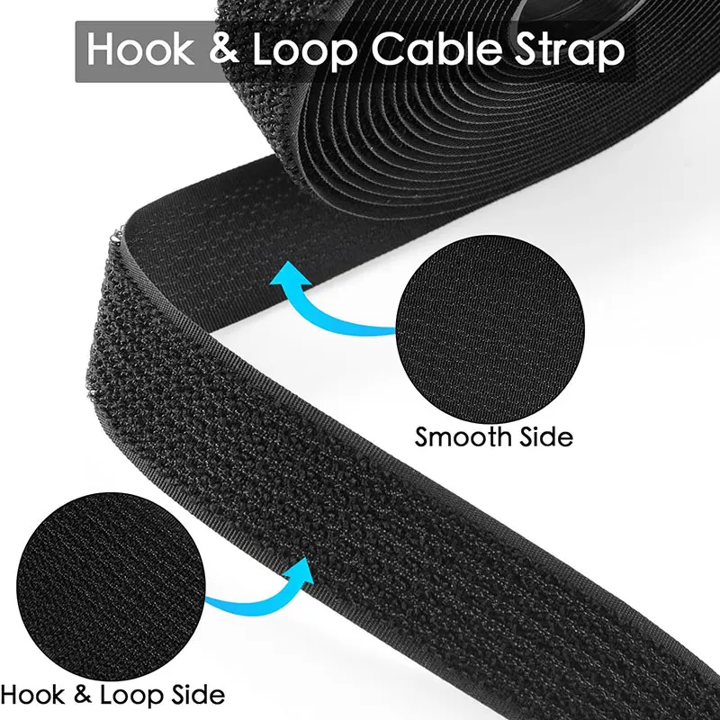 Reusable Hook and Loop Fastener Cable Tape 2M Cable Straps With Buckles Cut-to-Length Nylon Self-Adhesive Secure Strap Organizer