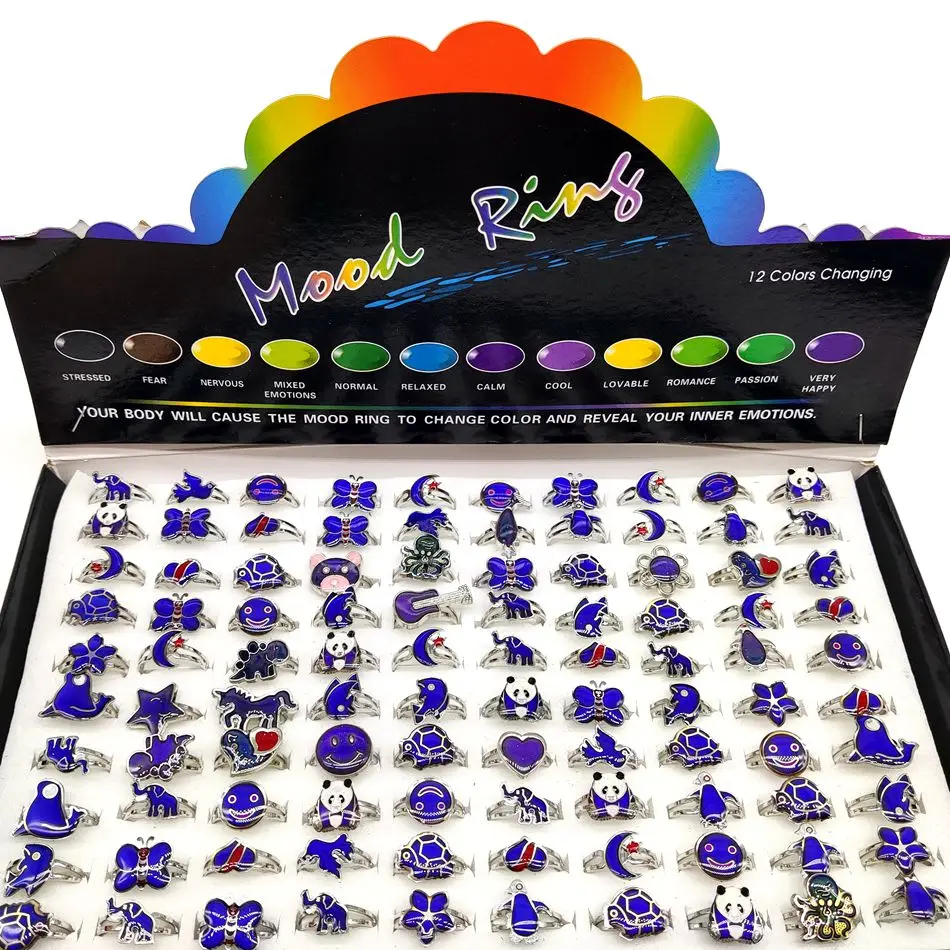 20/50/100pcs Wholesale Cute Animal Flower Mood Ring Child Temperatre Color Changing Charm Rings Grils Party Gifts 4
