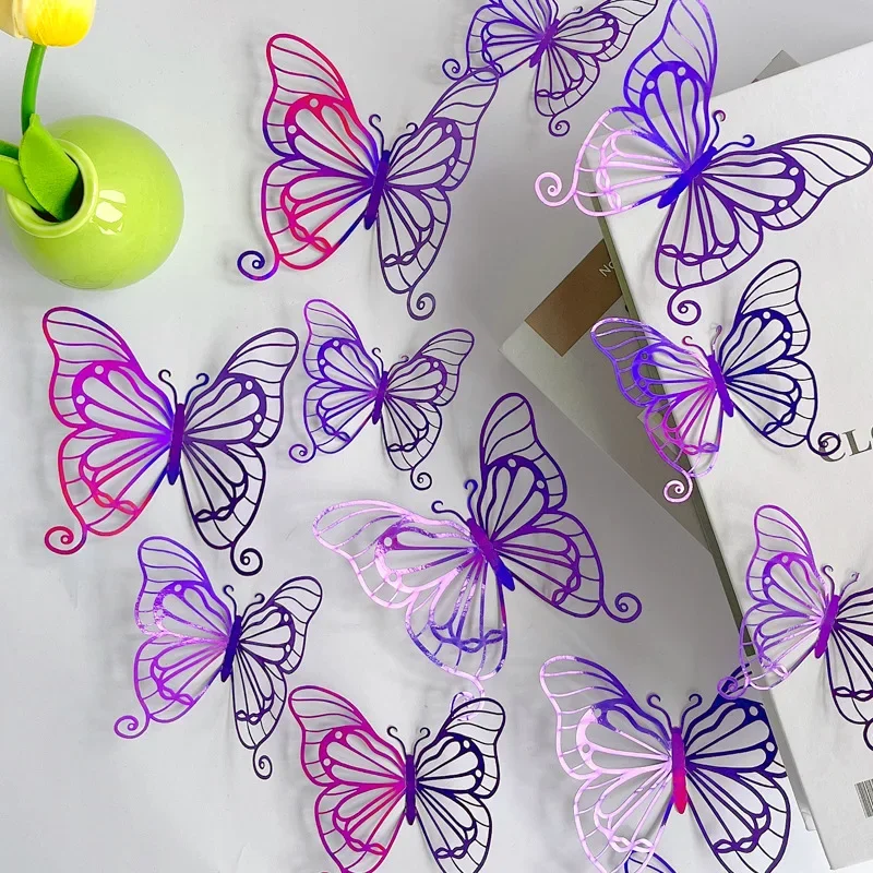 Wall Stickers Window Stickers 3D Texture Lines Hollow Butterfly Wall Pasted Polka Dot Dazzling Refrigerator Window Home Holiday Decoration Stickers Crafts