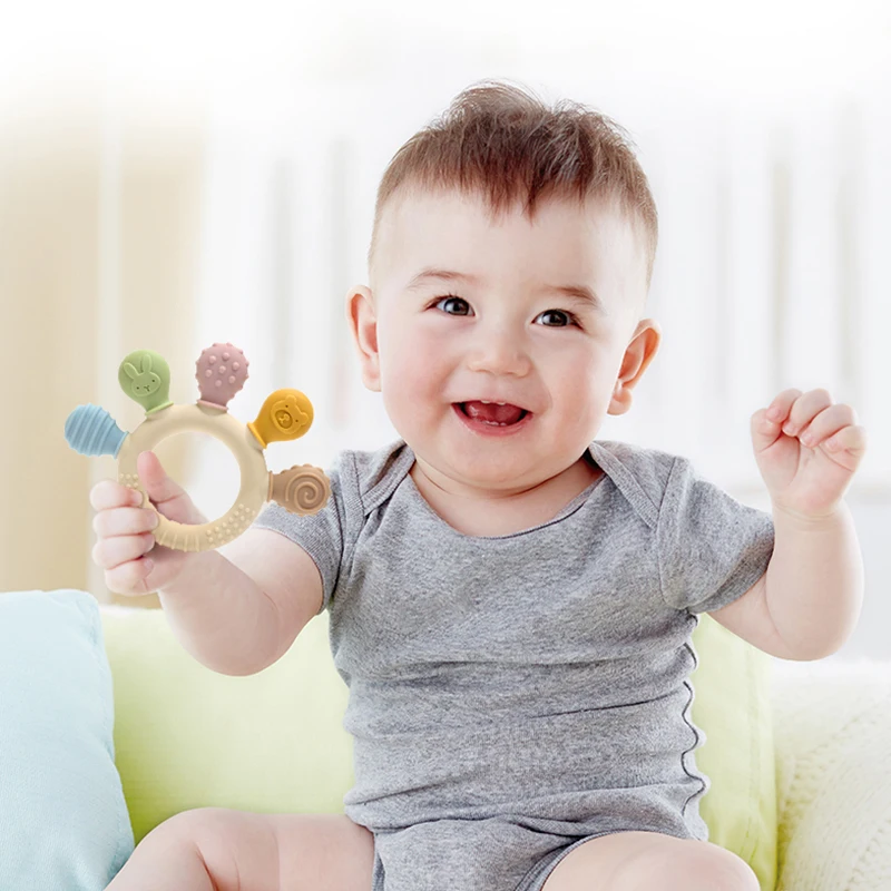 BPA Free Baby Silicone Teethers Sensory Toy Easy to Grasp Infant Teething Toys Food Grade Chewable Toys for Babies Newborn Gifts 4