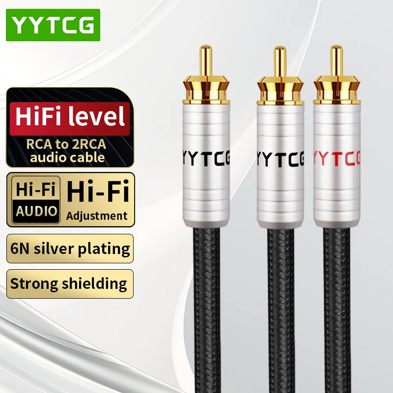 HIFI Rca to 2Rca Audio Cable 6N Silver Plated High-Performance Premium 1 Male to 2 Male Audio Cable for Speaker DVD TV Amplifier