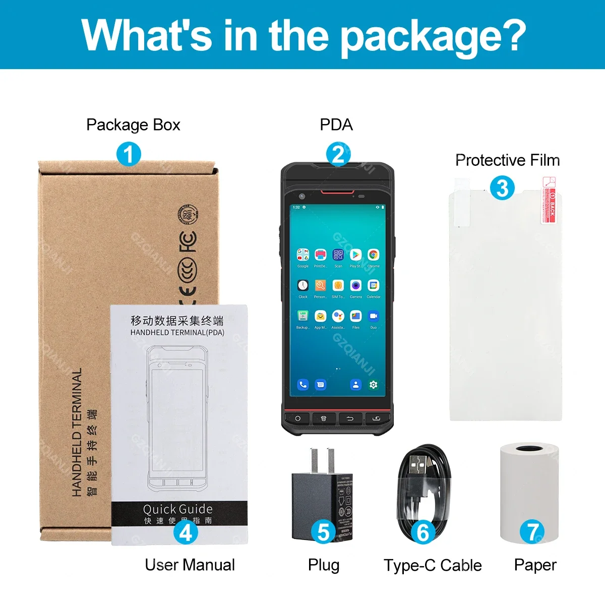 5.5'' Android 10 PDA Built in 2 Inch 58mm Thermal Label & Receipt Printer POS Terminal 2D Honeywell Barcode Scanner 4G+64G