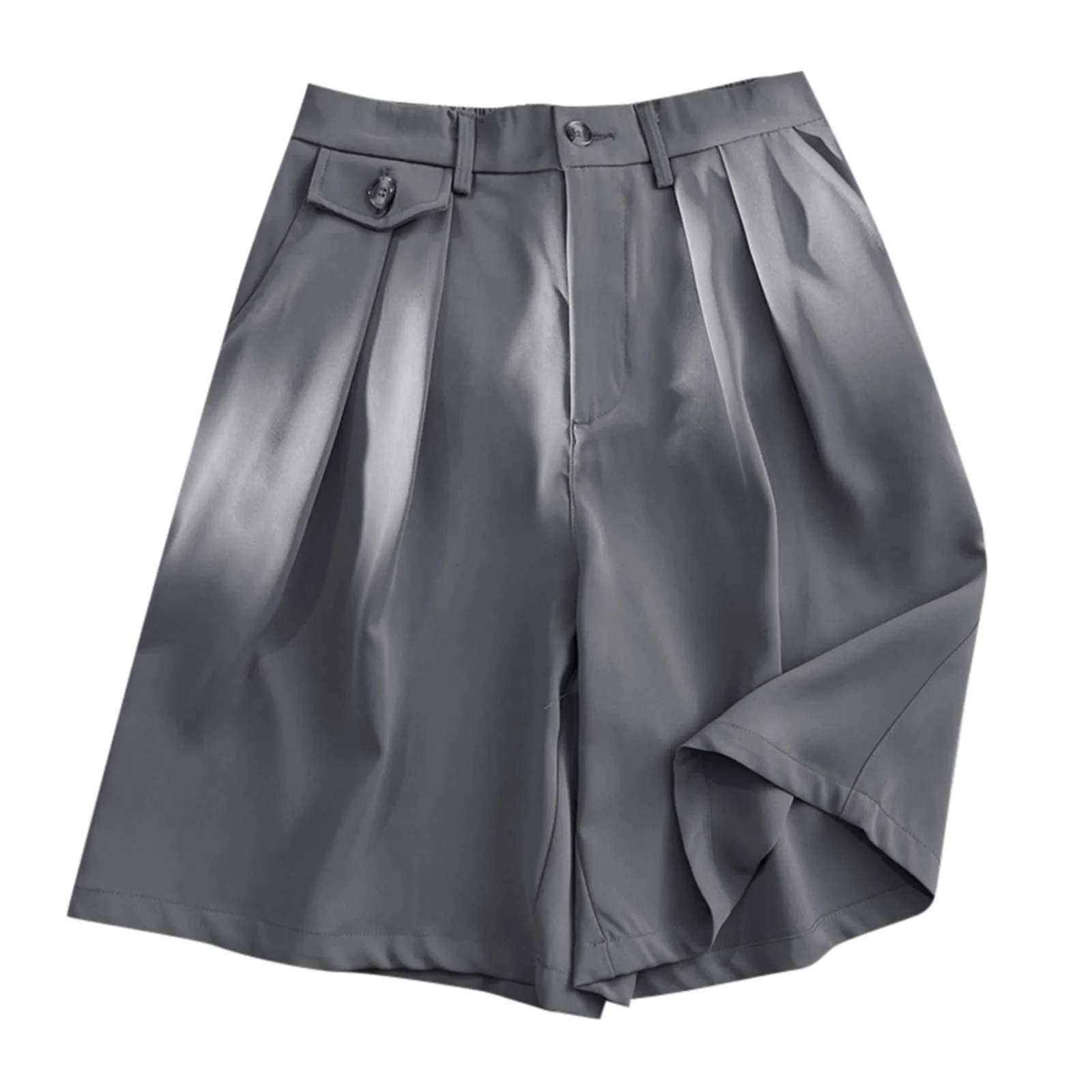 

Mens Straight Suit Trunks Stylish Solid Color Wide Leg Wrinkle Shorts Casual Daily Shorts Summer Leisure Comfort Street Trousers