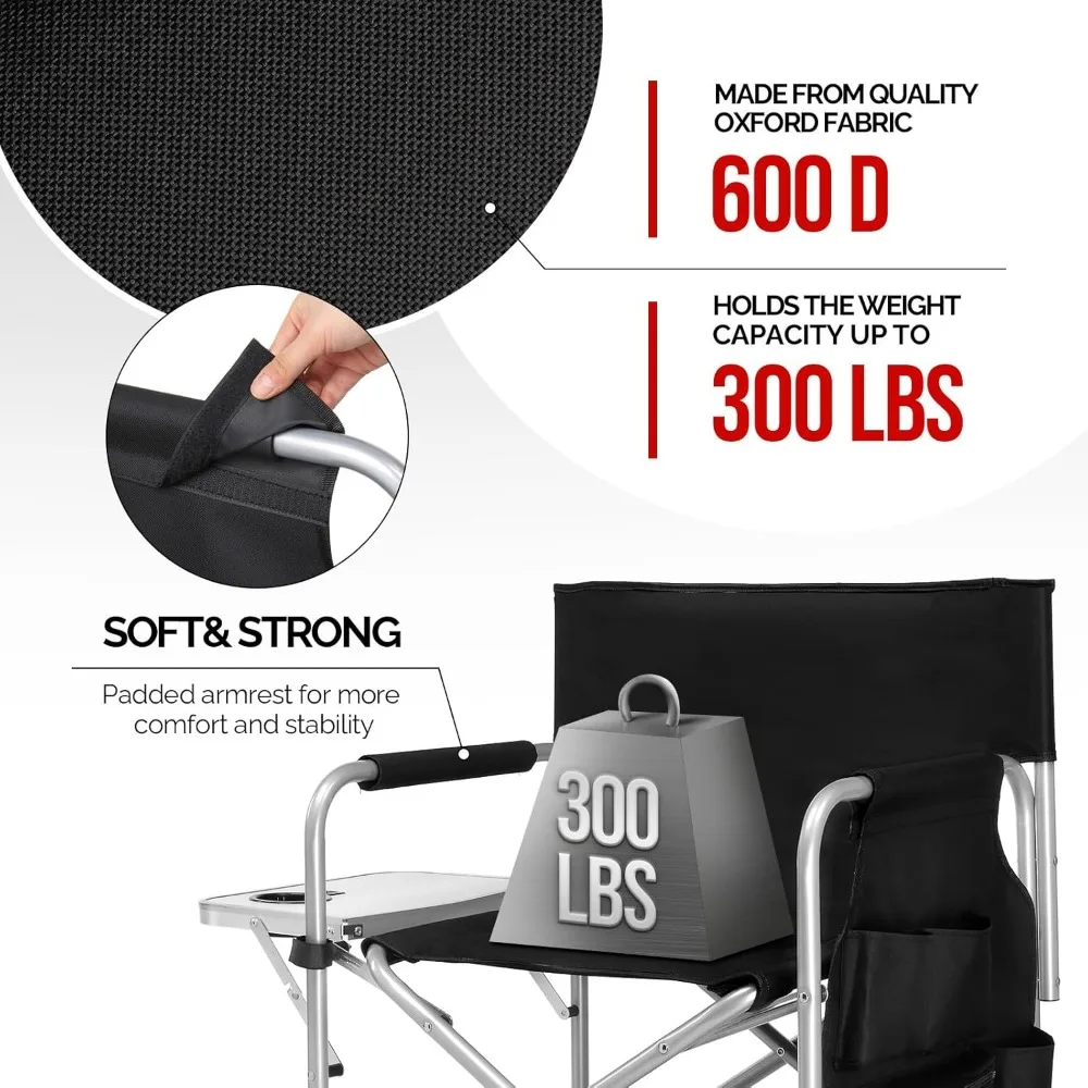 26" Tall Folding Directors Chair with Side Table,Portable Makeup Artist Bar Height, Steel Frame 300 lbs Capacity 6