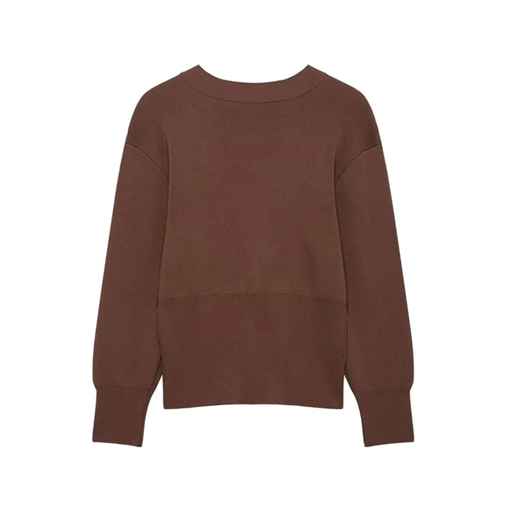 Description Picture 5 of itemTRZA Women Fashion Front Gold Button Knit Cardigan Sweater V Neck Long Sleeve Female Outerwear Chic Tops