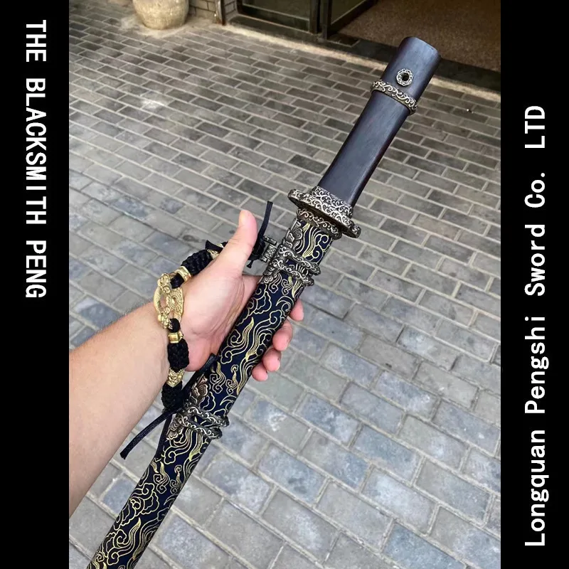 

Handmade vintage forged Honsanmai Clamp steel Hamon Roll grass cut Tang knife brass fittings Chinese Tang dynasty sword/katana