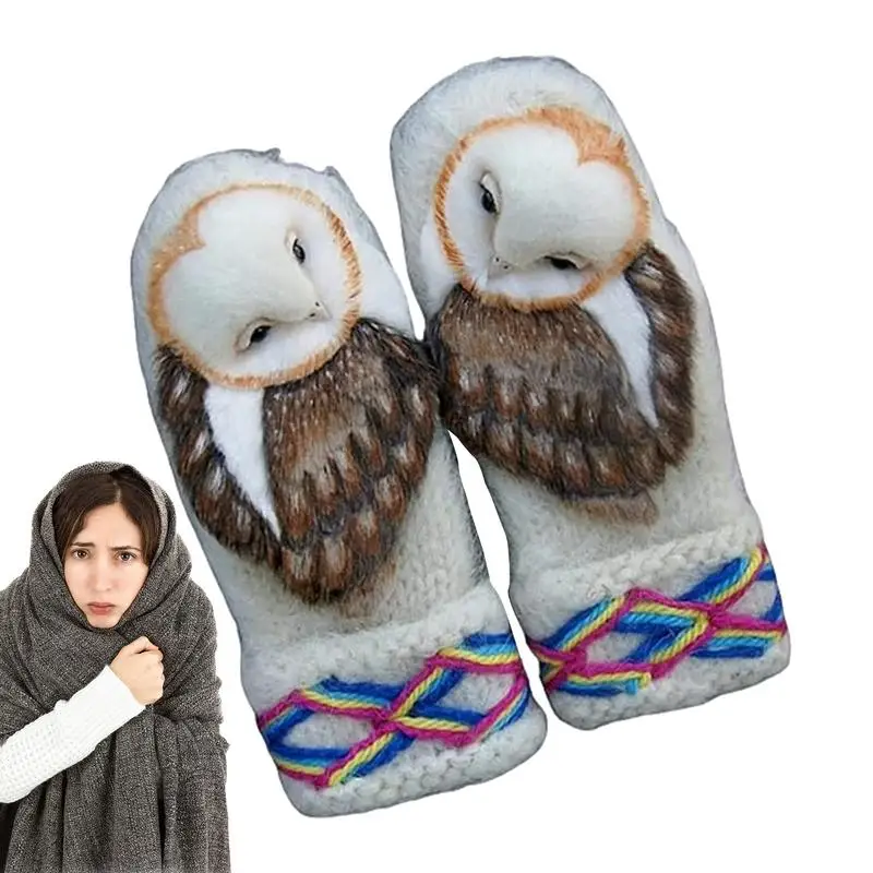 

Knitted Gloves Adorable Animal Owl Design Gloves Outdoor Activities Supplies Mittens For Mountaineering Camping Hiking For Women