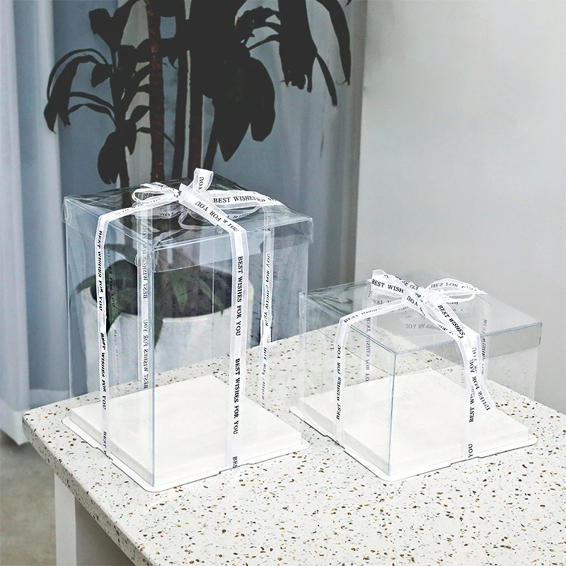 3 Scatole Per Torte Alte E Trasparenti - 30.5x30.5x41.9 Cm, Base Anti-grasso, Per Matrimoni E Compleanni