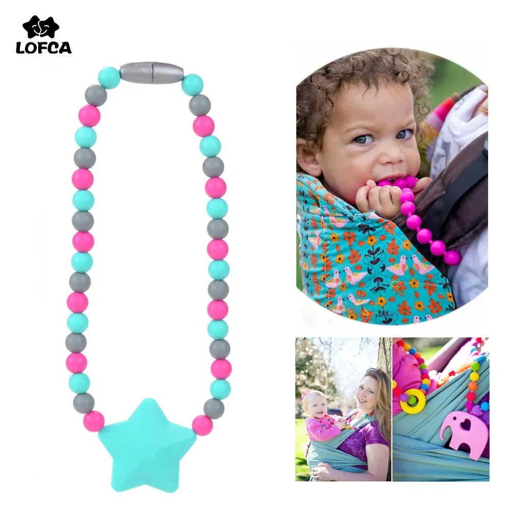 Silicone Teether Star Baby Pacifier Clips Safety Teething Baby Carrier Chain Silicone Beads Toys Not Necklace BPA Free 20pc unicorn silicone animal teether beads bpa free baby teething necklace diy chewable denticion jewelry nursing pacifier chain