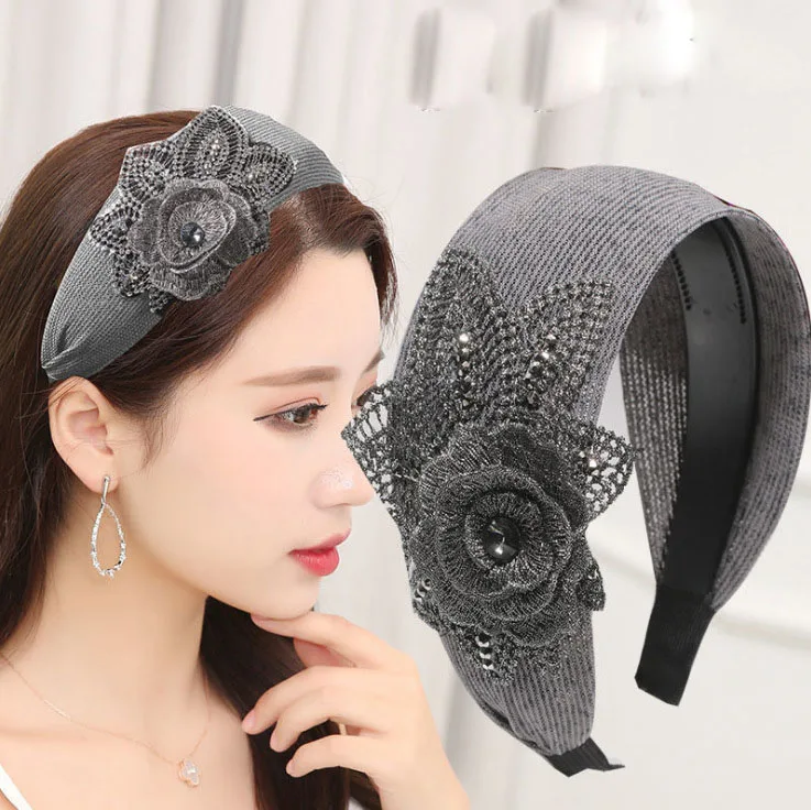 

Embroidery Crystal Flower Headbands For Women Hairbands Sequin Hair Accessories Wide Hairband For Girls Floral Headband