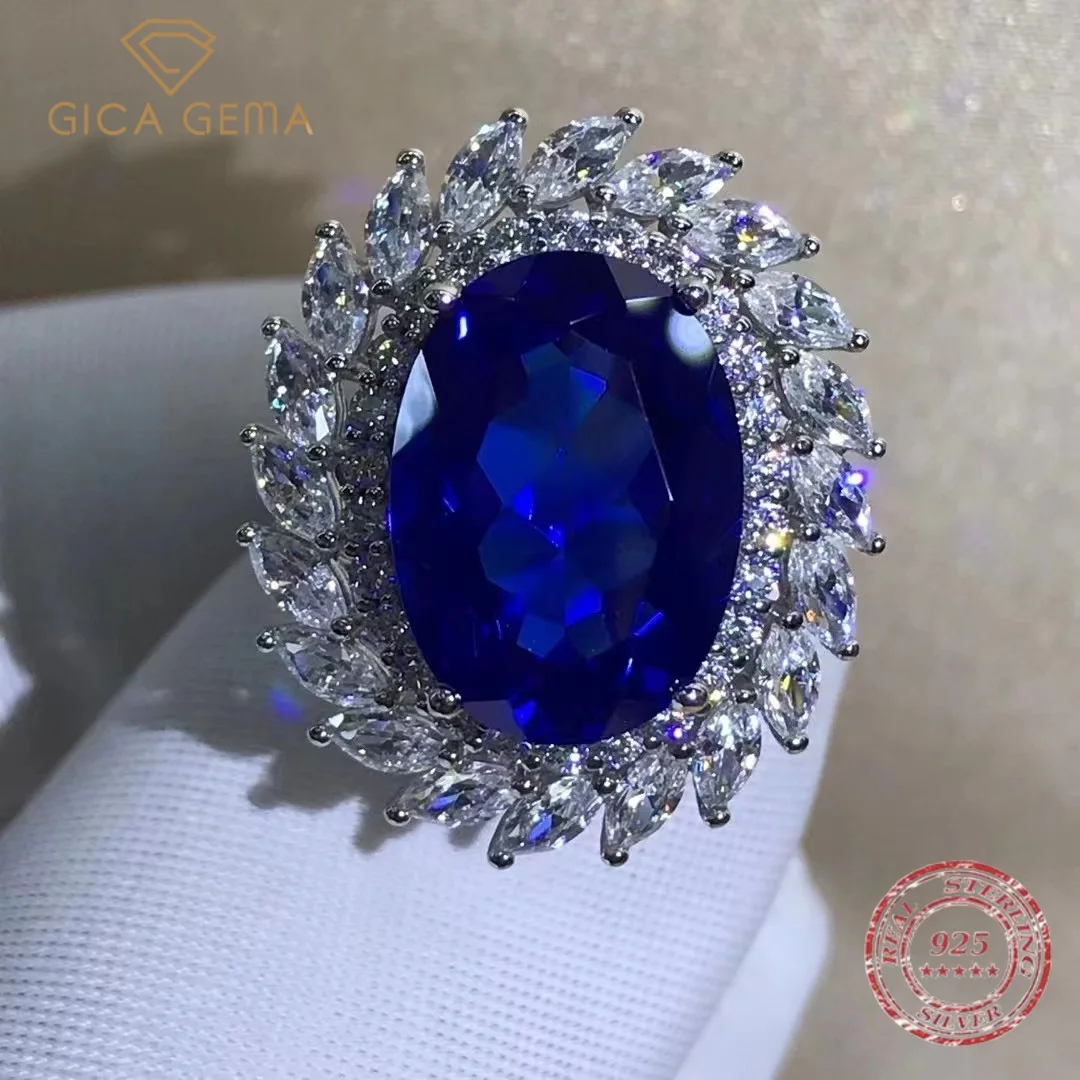 

Gica Gema Vintage 925 Sterling Silver Ring For Women Oval 8CT Sapphire Created Moissanite Wedding Engagement Fine Jewelry Gifts