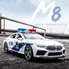 1:32 BMW M8 Car Model Decoration Simulation Alloy Car Model Police-Car Model Sound Light Toy Pull Back Car Children Gifts A29 1