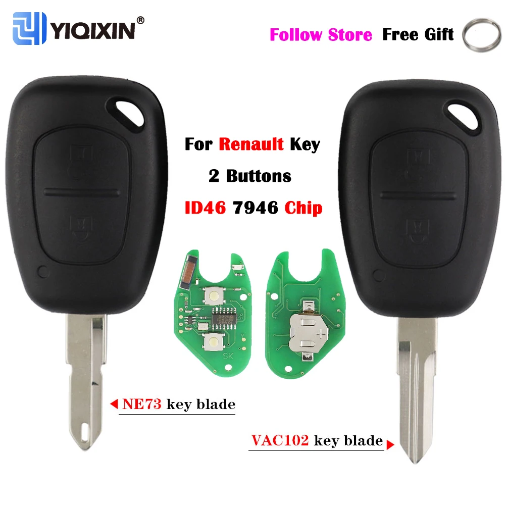 YIQIXIN 2 Buttons Car Remote Key 433mhz ID46 Chip For Renault Traffic Master Vivaro Movano Kangoo Transmister Ne73 VAC102 Blade 10ps car remote key blade vac102 hu136 hu136te ne73 hu83 va2 car key blade for renault peugeot citroen remote fob key blank