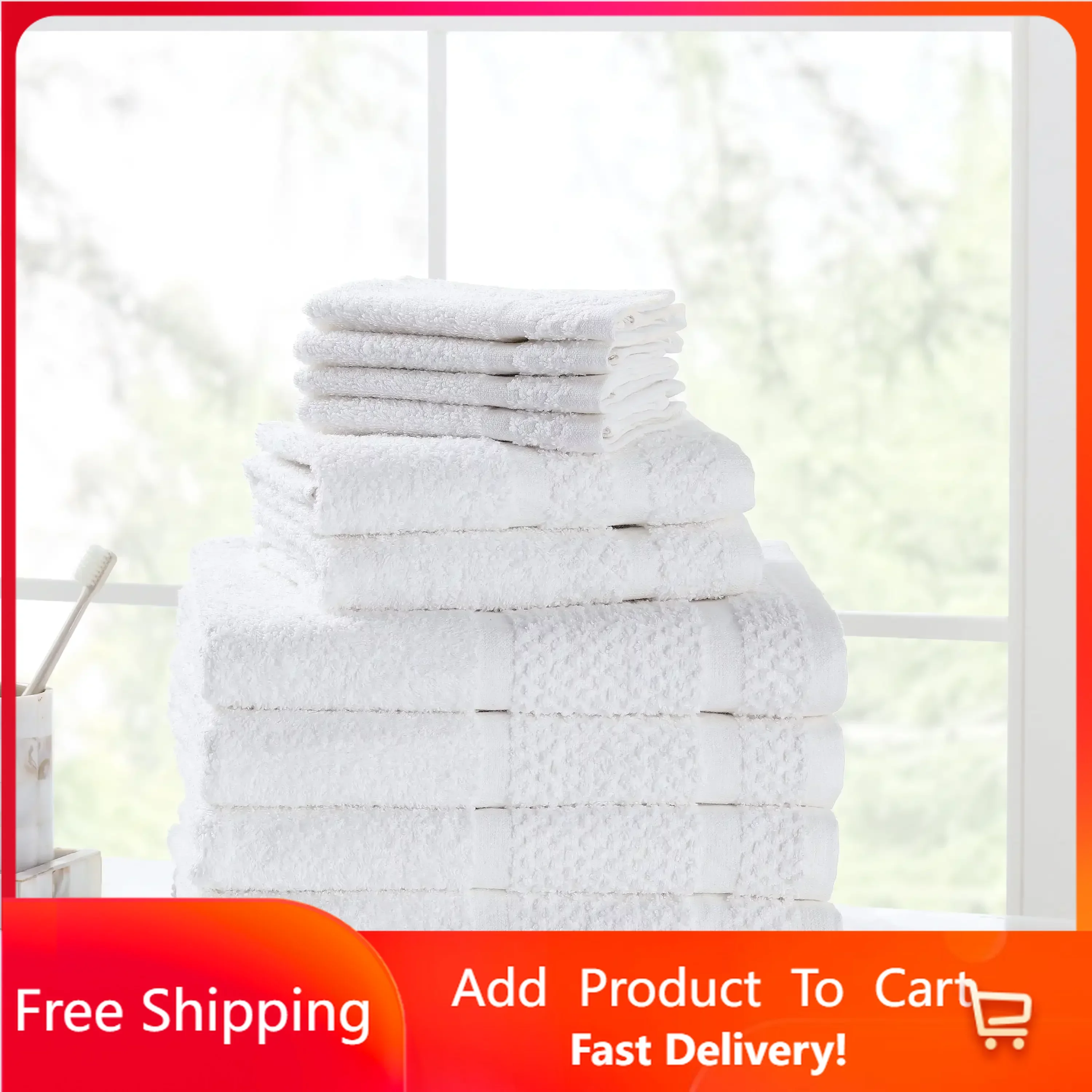 

10 Piece Bath Towel Set with Upgraded Softness & Durability, White Rapid Transit Free Shipping