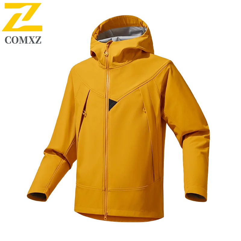 Men's Softshell Jacket Windproof Water-Resistant Hooded Outdoor Coat Hiking Mountaineering Casual Sports Lightweight Breathable