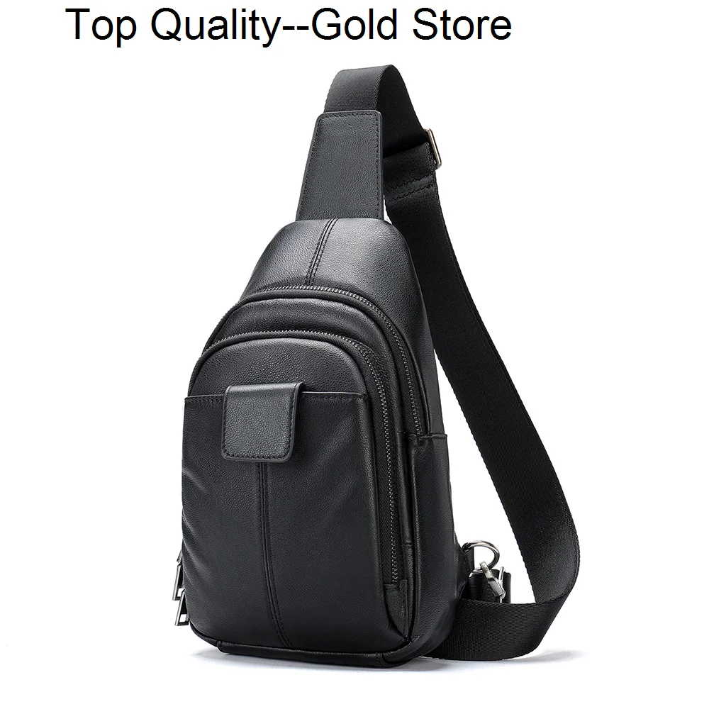 

Men's Chest Bag Genuine Leather Shoulder Husband Cross Body Side Pack Sling Casual Travel Phone Pouch Slingback