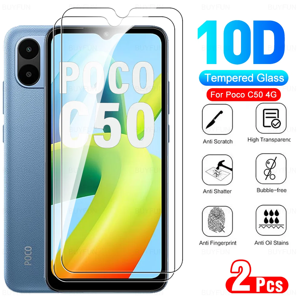 

2pcs 10D Glass For Xiaomi Poco C50 4G Tempered Glass PocoC50 Poko Pofo C 50 50C 6.52'' 2023 MZB0D3DIN Pocophone Screen Protector