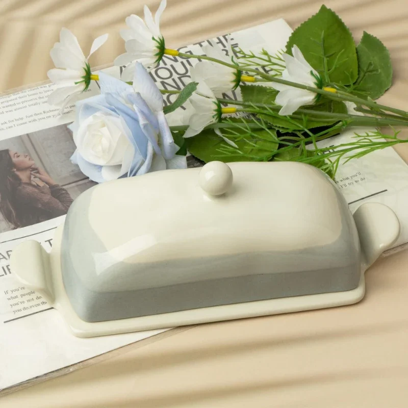 Ceramic Butter Container Box with Lid Restaurant Sealed Storage Box Butter Keeper Cheese Boxs Slicer Dish Tableware