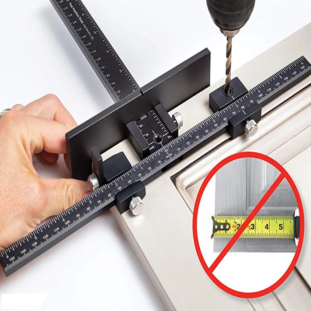 2025 Strumenti per la lavorazione del legno Strumento per maschere hardware per armadietti - Guida per modelli di trapano per strumenti di installazione con maniglia per porte e cassetti
